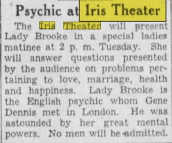 May 1938 psychic performing Iris Theatre, Detroit